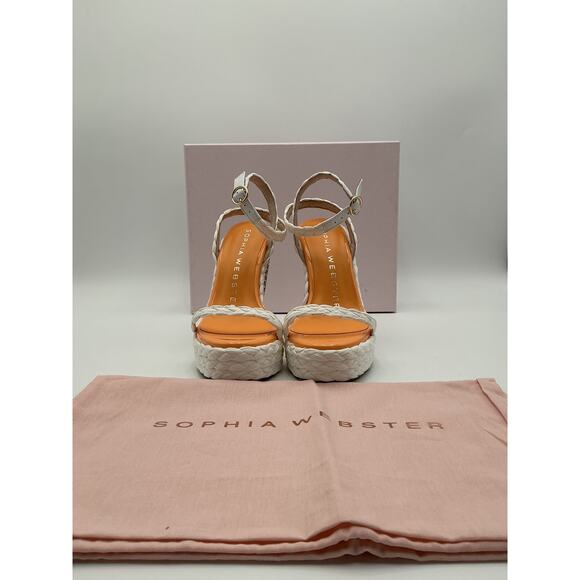 Sophia Webster 'Miranda' White Textile 140mm Wedge Sandals Size 7 - Picture 3 of 6